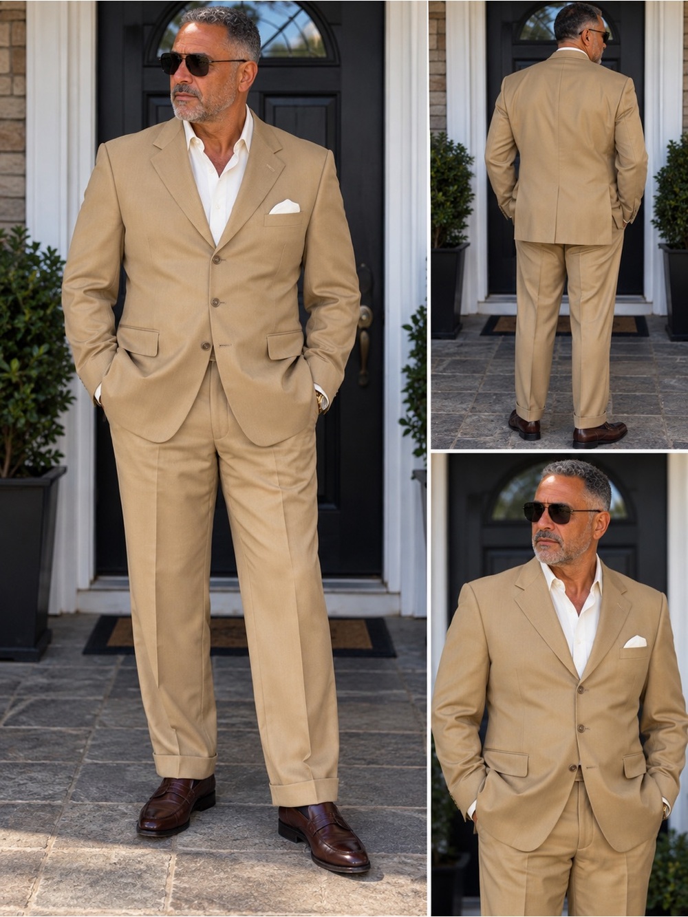 Jones New York Suit Tan Herringbone Wool Flawed Jacket 40R Pants 34x30